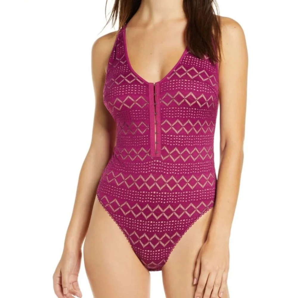 Free People Thank You Never Bodysuit Magenta Small New with Tag